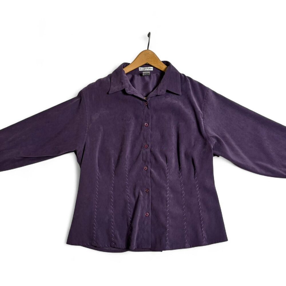 Maggie & Max Women's Purple Button Down  Blouse